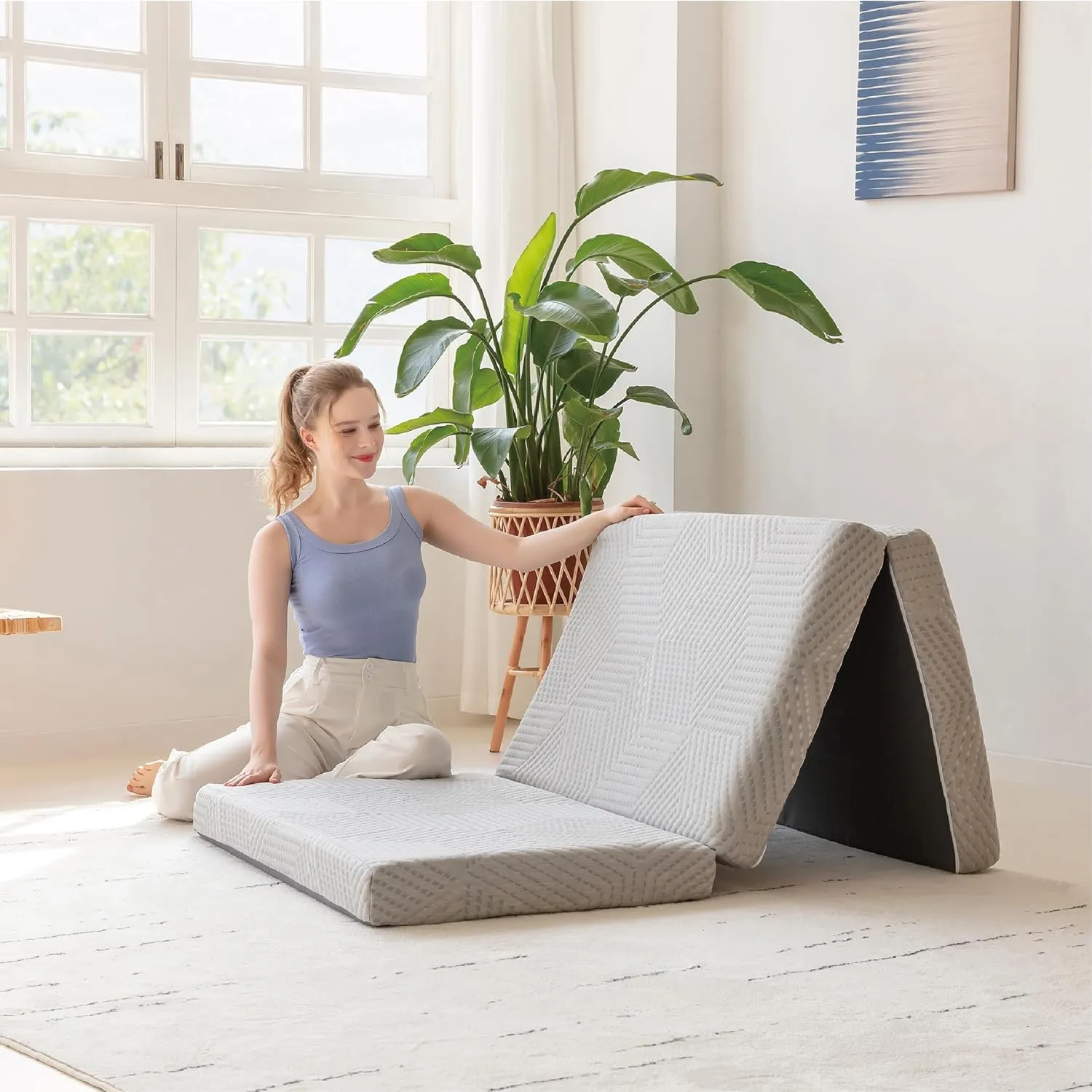Tri-Fold Memory Foam Mattress – Folding Mattress, Grey